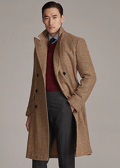 Shop Ralph Lauren Wool-blend-tweed Topcoat In Camel/brown/orange/green