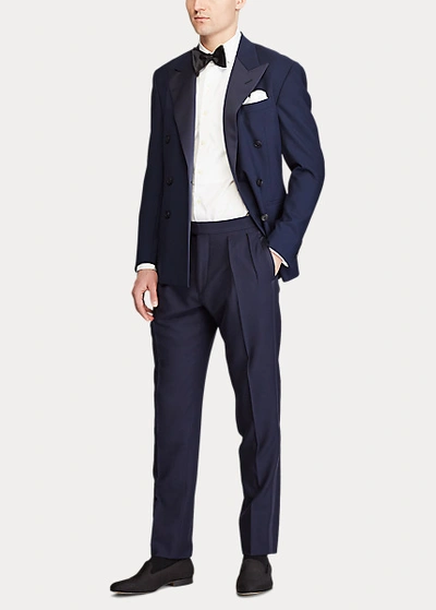 Shop Ralph Lauren Pleated Barathea Tuxedo Trouser In Navy