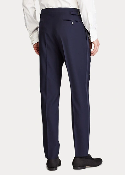 Shop Ralph Lauren Pleated Barathea Tuxedo Trouser In Navy