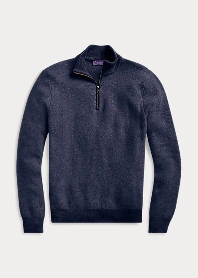 Shop Ralph Lauren Cashmere Birdseye Quarter-zip Sweater In Classic Chairman Navy