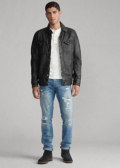 Ralph Lauren Washed Leather Western Shirt Jacket In Polo Black | ModeSens
