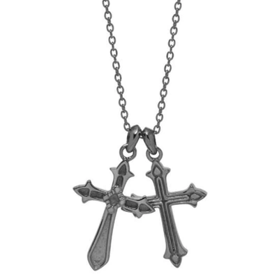 Shop Northskull Twin Baroque Cross Necklace In Gunmetal