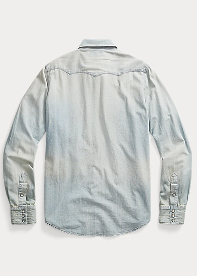 Double Rl Slim Fit Chambray Western Shirt In Davey Wash