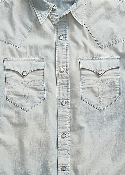 Double Rl Slim Fit Chambray Western Shirt In Davey Wash
