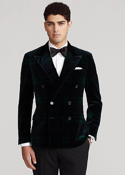 Shop Ralph Lauren Polo Tartan Velvet Dinner Jacket In Navy/green/black