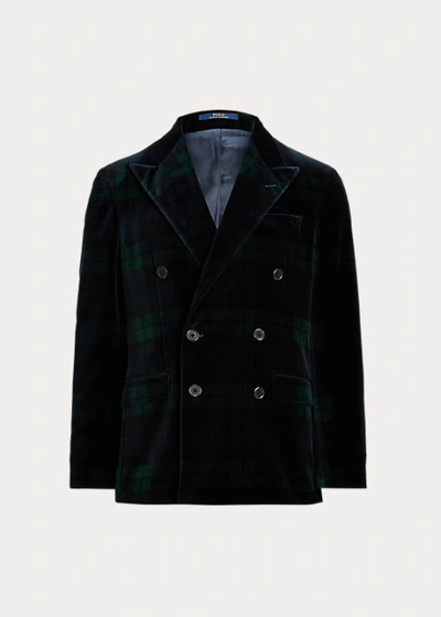 Shop Ralph Lauren Polo Tartan Velvet Dinner Jacket In Navy/green/black