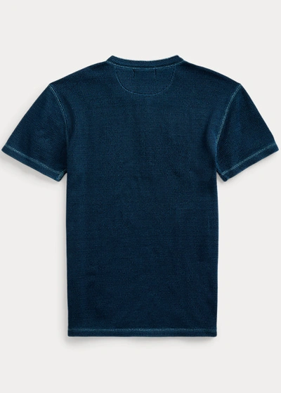 Double Rl Indigo Waffle-knit Henley In Rinsed Blue Indigo
