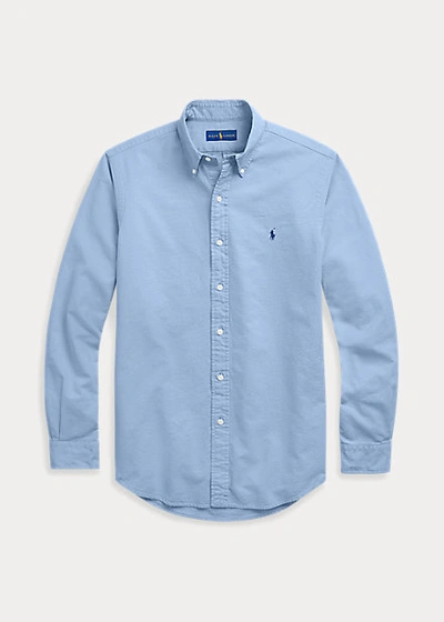 Shop Polo Ralph Lauren Garment-dyed Oxford Shirt In Bastille Blue