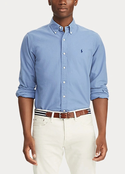 Shop Polo Ralph Lauren Garment-dyed Oxford Shirt In Bastille Blue