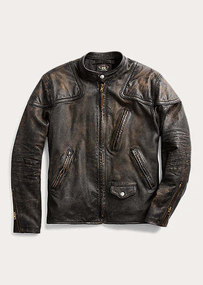 Double Rl Slim Fit Leather Moto Jacket In Black