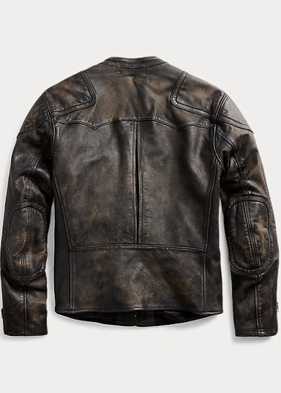 Double Rl Slim Fit Leather Moto Jacket In Black