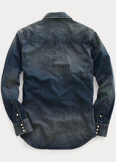 Double Rl Slim Fit Denim Western Shirt In Dark Wash