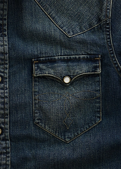 Double Rl Slim Fit Denim Western Shirt In Dark Wash
