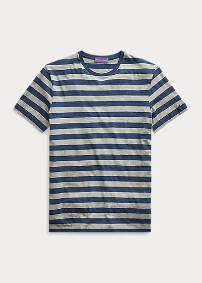 Shop Ralph Lauren Striped Lisle Crewneck T-shirt In Navy/white