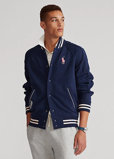 Ralph Lauren Pink Pony Fleece Baseball Jacket In Spring Navy | ModeSens