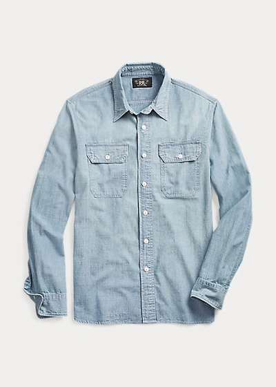 Shop Double Rl Indigo Chambray Workshirt In Medium Wash