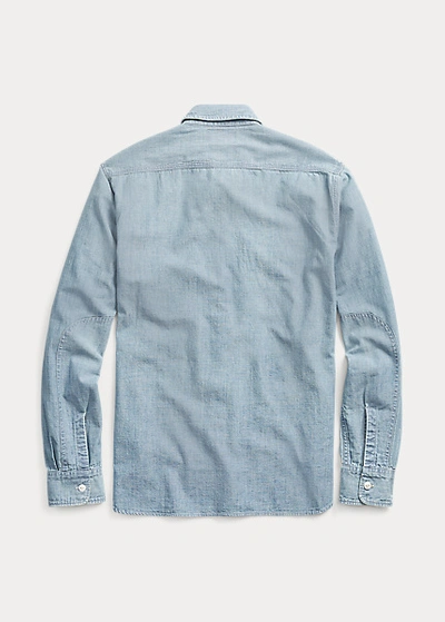 Shop Double Rl Indigo Chambray Workshirt In Medium Wash