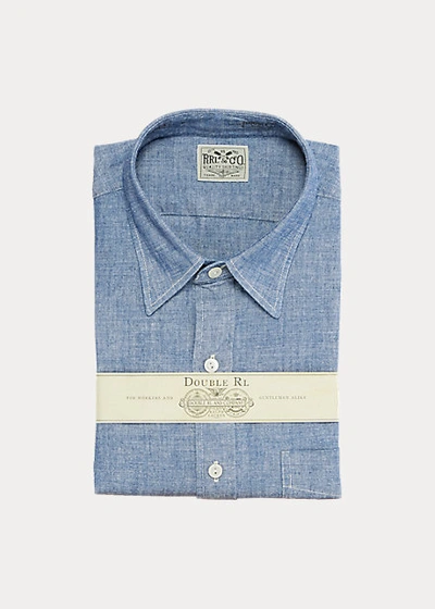 Shop Double Rl Slim Fit Chambray Shirt In Steel Blue