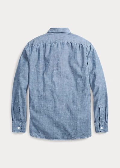 Shop Double Rl Slim Fit Chambray Shirt In Steel Blue