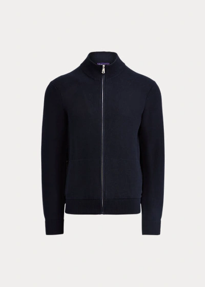 Shop Ralph Lauren Silk-cotton Full-zip Sweater In Classic Chairman Navy