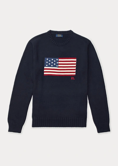 Shop Polo Ralph Lauren The Iconic Flag Sweater In Navy