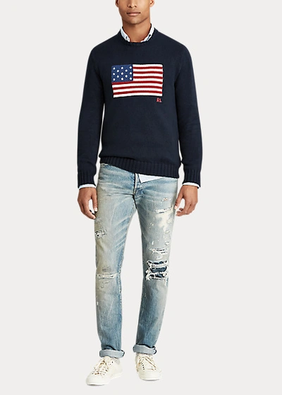 Shop Polo Ralph Lauren The Iconic Flag Sweater In Navy