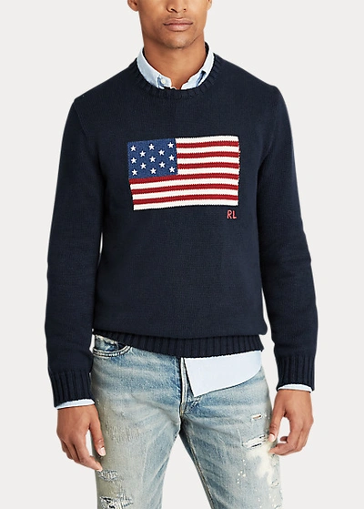 Shop Polo Ralph Lauren The Iconic Flag Sweater In Navy