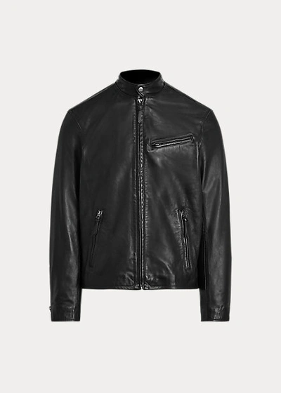 Shop Ralph Lauren Leather Café Racer Jacket In Polo Black