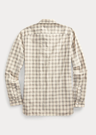 Shop Double Rl Checked Cotton Dobby Workshirt In Rl 342 Cream/grey