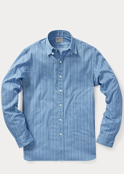 Shop Double Rl Stripe-print Tab-collar Shirt In Rl 174 Blue