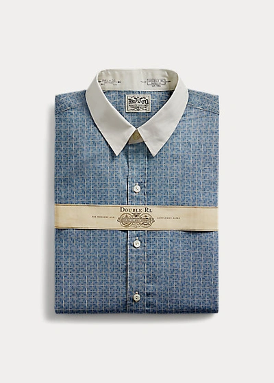 Shop Double Rl Slim Fit Checked Shirt In Rl 289 Blue/cream
