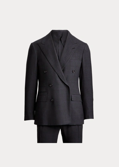 Shop Ralph Lauren Handmade Glen Plaid Suit In Charcoal With Purple