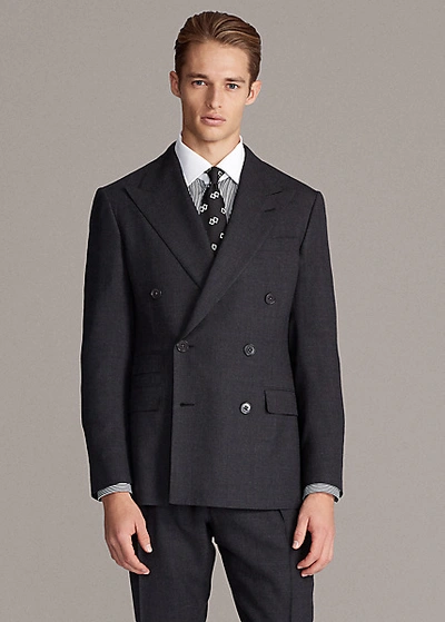 Shop Ralph Lauren Handmade Glen Plaid Suit In Charcoal With Purple