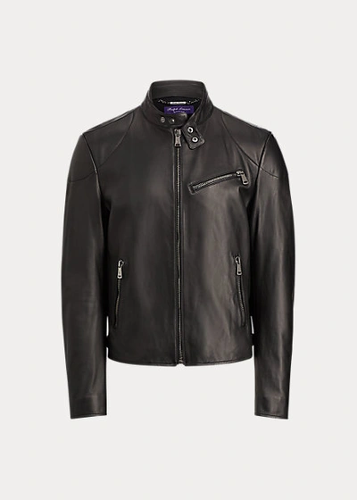 Shop Ralph Lauren Leather Biker Jacket In Polo Black