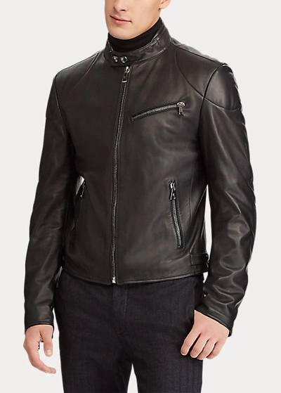 Shop Ralph Lauren Leather Biker Jacket In Polo Black