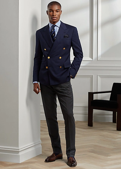 Gregory Wool Serge Peak-lapel Blazer In Classic Navy