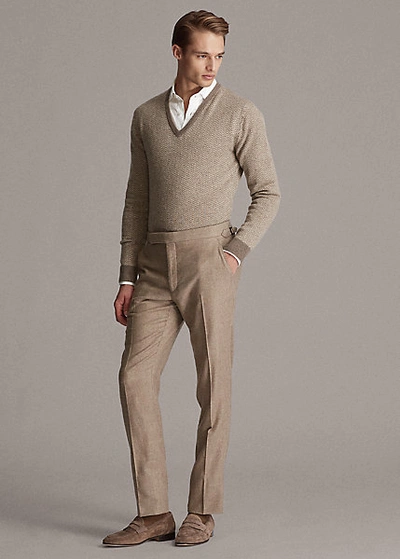 Shop Ralph Lauren Gregory Herringbone Trouser In Taupe Melange