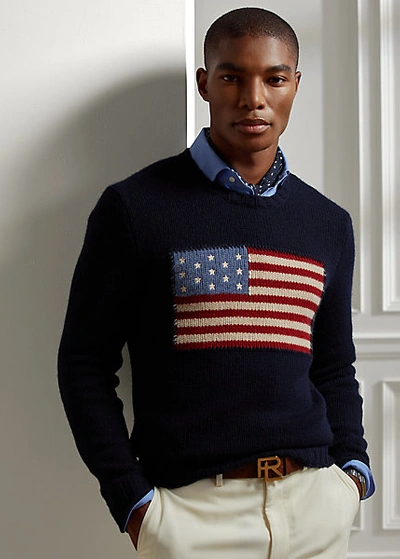 Shop Ralph Lauren Flag Cashmere Crewneck Sweater In Classic Chairman Navy