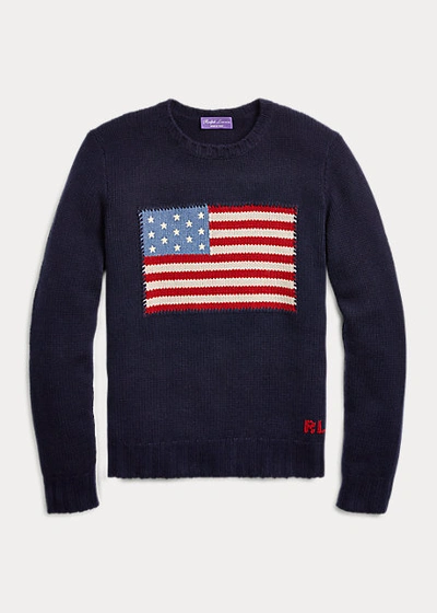 Shop Ralph Lauren Flag Cashmere Crewneck Sweater In Classic Chairman Navy