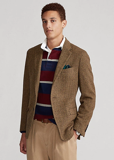 Shop Ralph Lauren Polo Soft Tailored Herringbone Jacket In Brown/tan