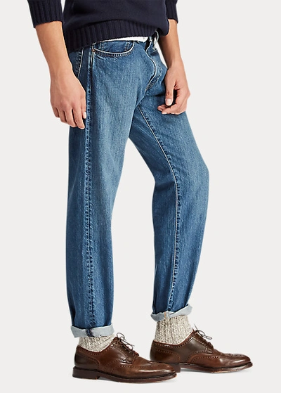 Shop Ralph Lauren Hampton Relaxed Straight Jean In Medium Indigo