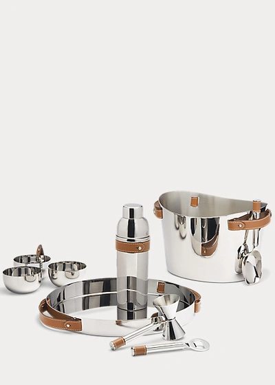 Shop Ralph Lauren Wyatt Bar Tool 3-piece Set In Silver/saddle