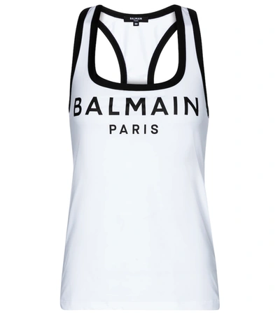 Shop Balmain Logo Racerback Top In White