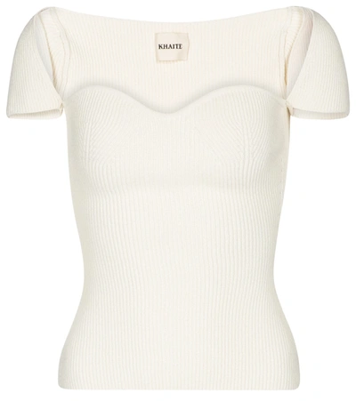 Shop Khaite Ista Ribbed-knit Top In White