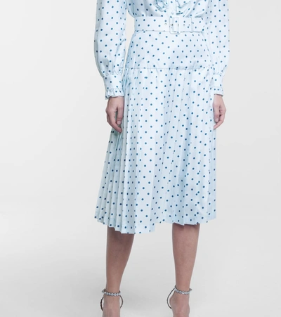 Shop Rodarte Polka-dot High-rise Silk Midi Skirt In Blue