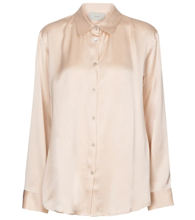 Shop Asceno London Silk Satin Pajama Shirt In Beige