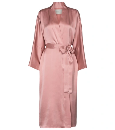 Shop Asceno Athens Silk Satin Robe In Pink