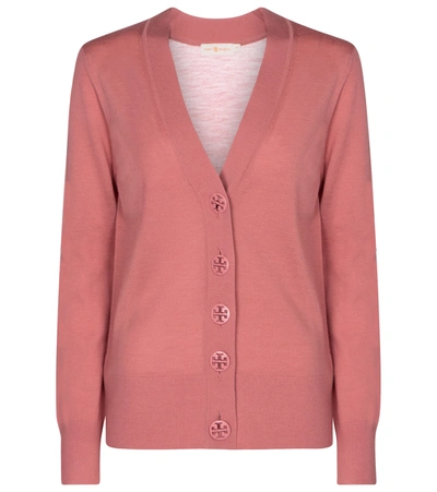 Shop Tory Burch Simone Merino Wool Cardigan In Pink