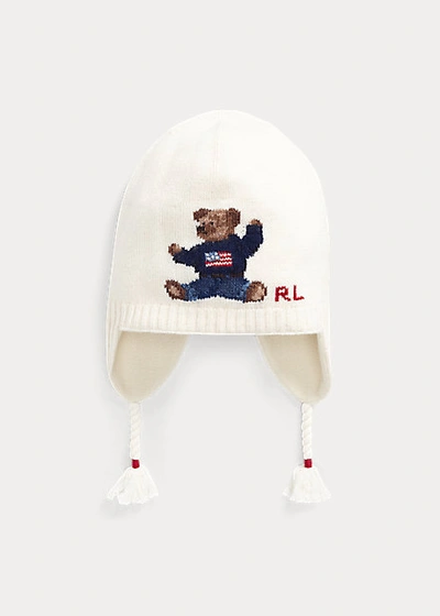 Shop Polo Ralph Lauren Polo Bear Wool-blend Earflap Hat In Ivory
