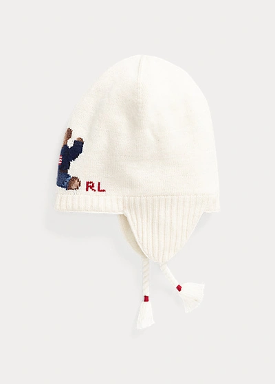 Shop Polo Ralph Lauren Polo Bear Wool-blend Earflap Hat In Ivory